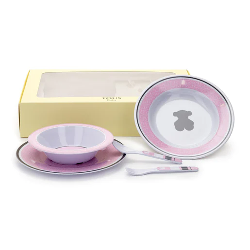 Conjunto de mesa rosa para alimentação de bebês