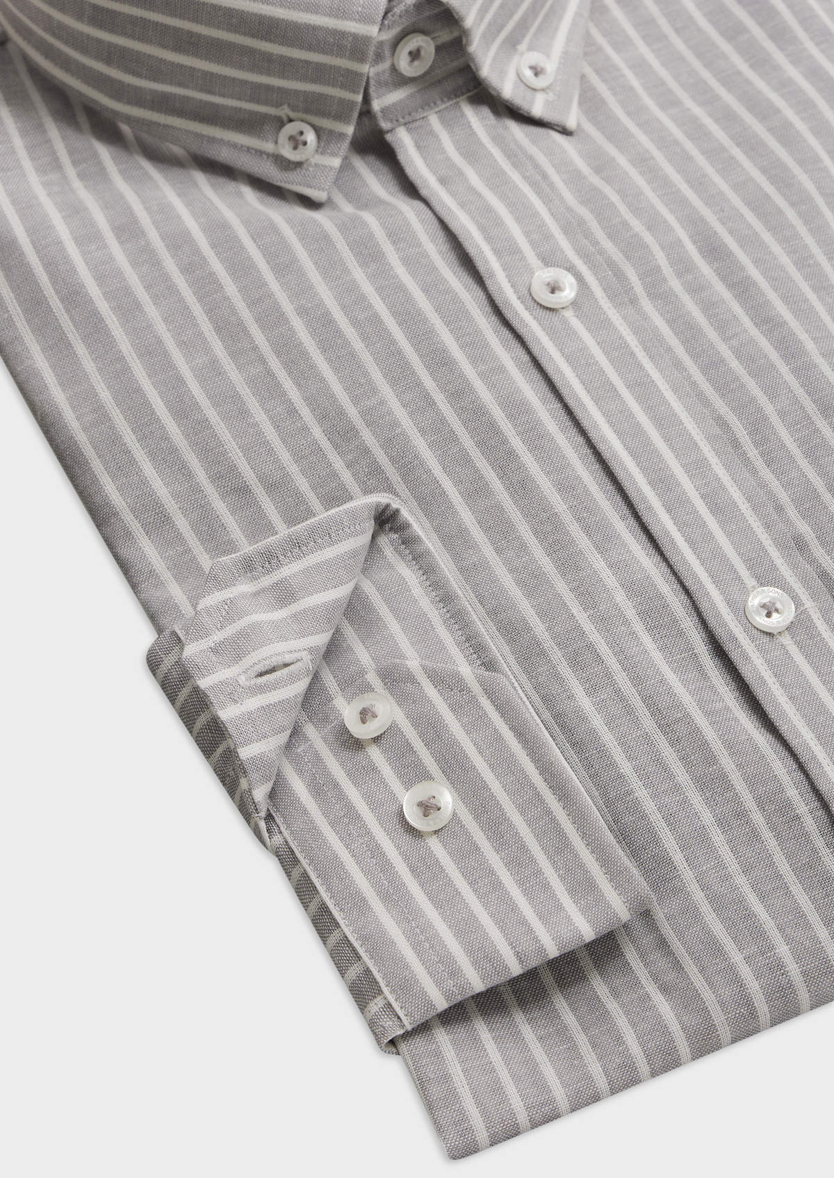 Chemise sport Slim en lin et coton gris à rayures blanches
