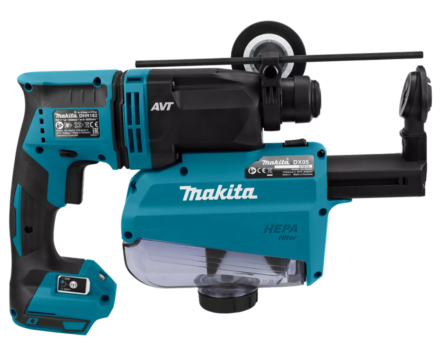 Makita DHR182ZWJU 18V Li-Ion accu SDS-plus combihamer body met stofafzuiging in Mbox - 1,7J - koolborstelloos