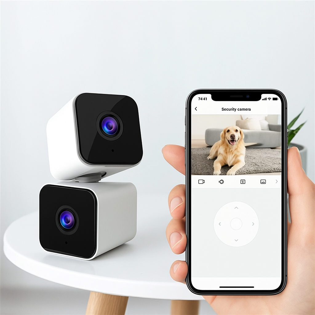 4MP WIFI Sicherheitskamera mit Dual-Linse & Panorama-Sicht / 2K Auflösung / Zwei-Wege-Audio / Nachtsicht / Bewegungserkennung   MicroSD Slot - Weiss