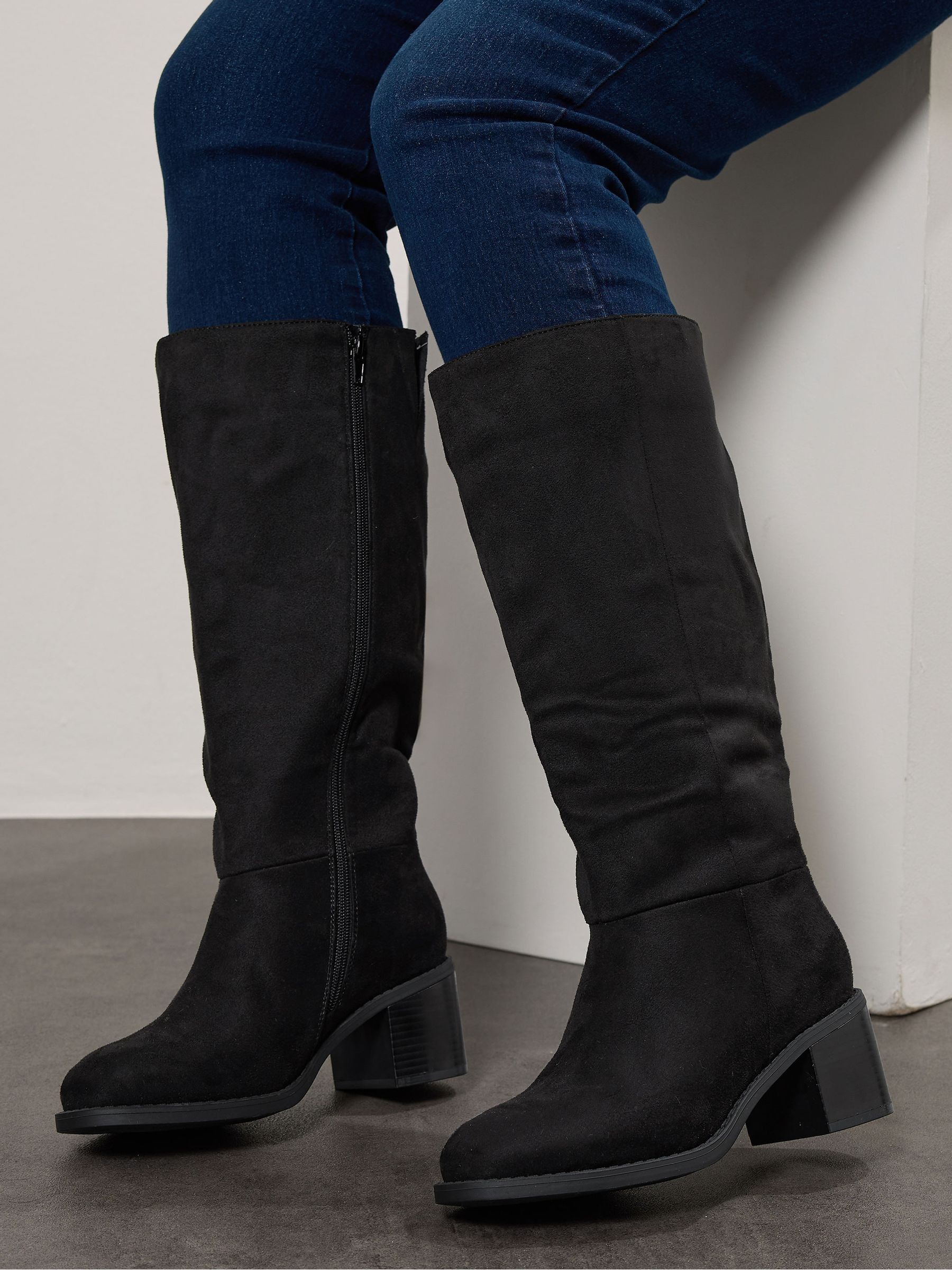 Yours Curve Block Heel Knee High Boots