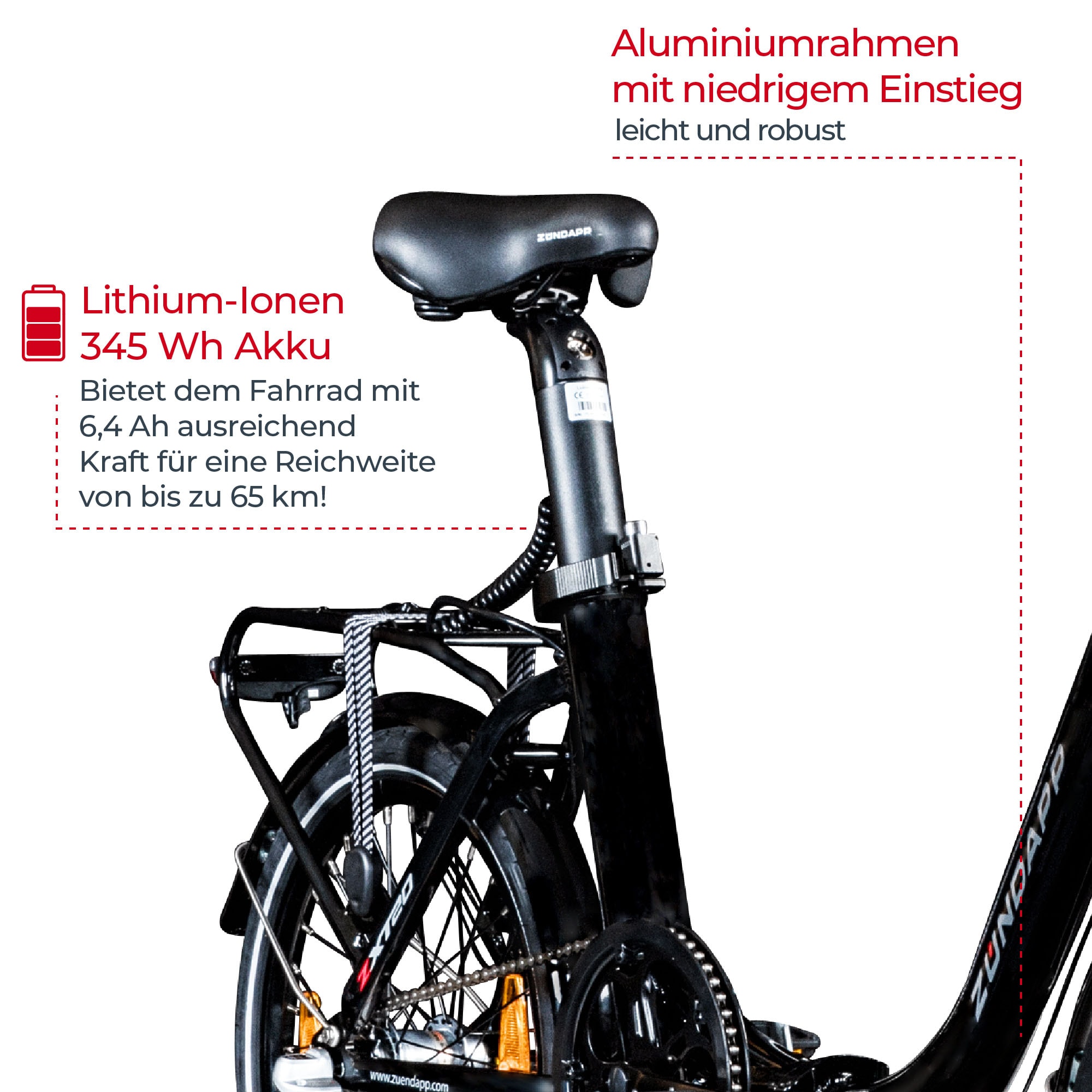 Zündapp ZXT20 E Bike 20 Zoll E Klapprad Tiefeinsteiger 3 Gang 145 - 185 cm