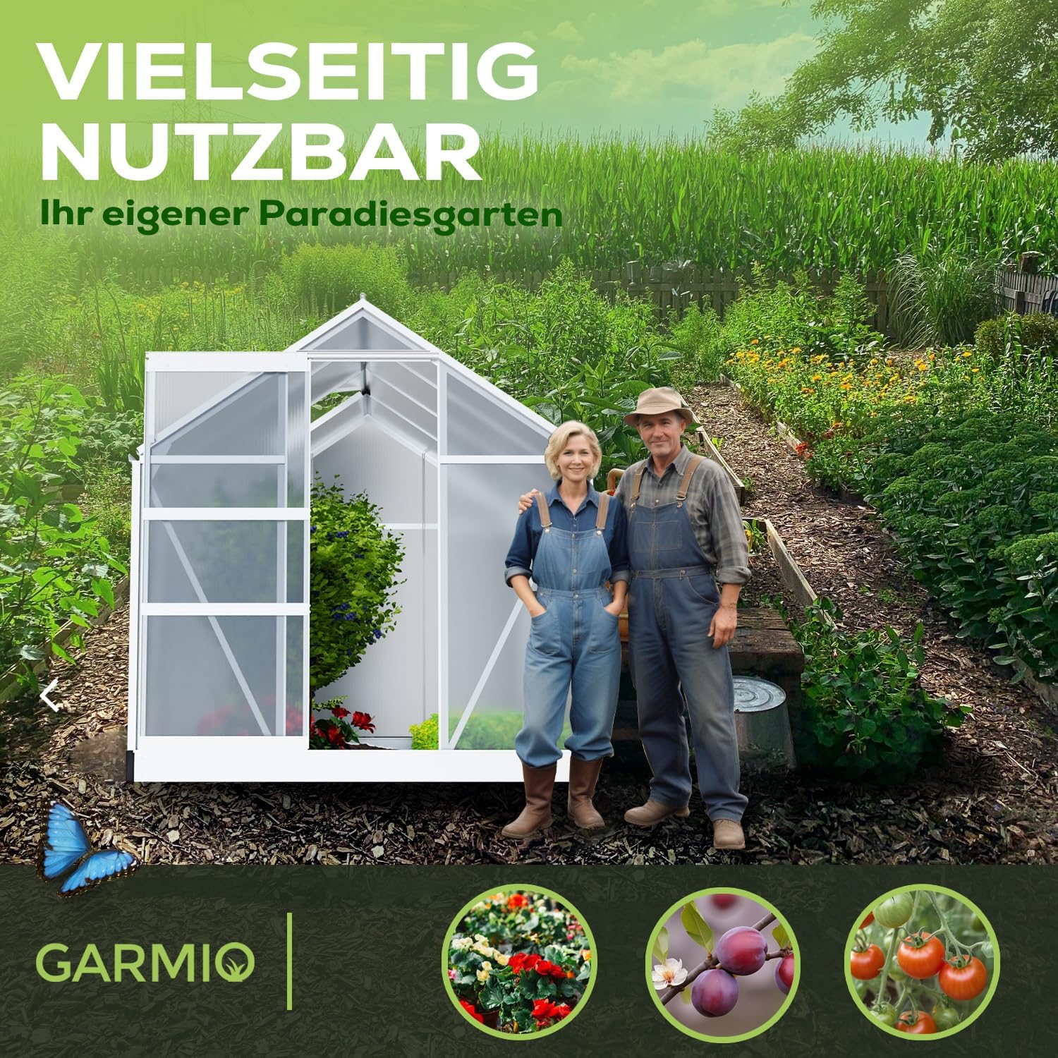 Gewächshaus Neapel 250x190cm für den Garten, Alu Frühbeet inklusive Fundament, 2 Dachfenster Treibhaus Aufzucht Pflanzenhaus Tomatenhaus 4,75m² UV-Schutz
