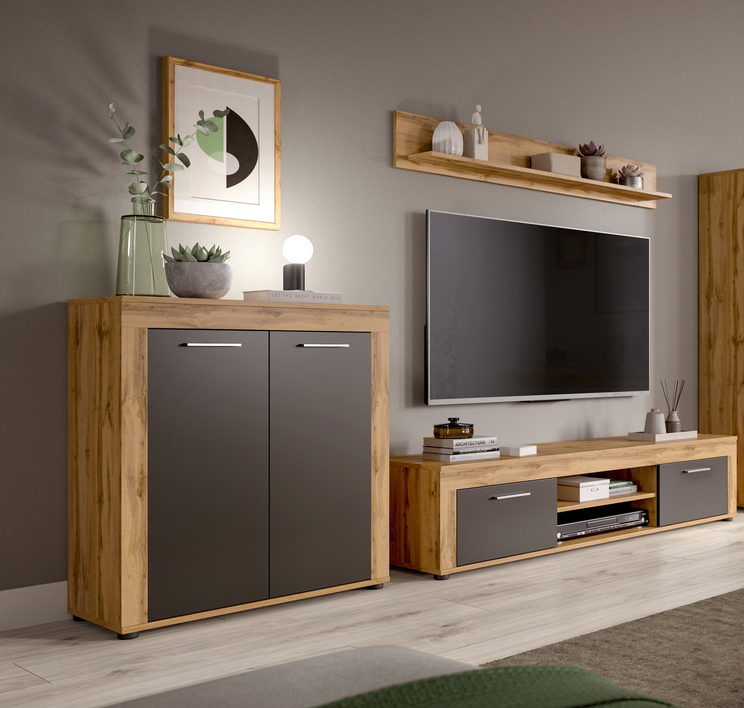 INOSIGN Wohnwand »Aosta, Breite 255cm, bestehend aus Highboard, Lowboard, Wandboard« 3 Stk. tlg.