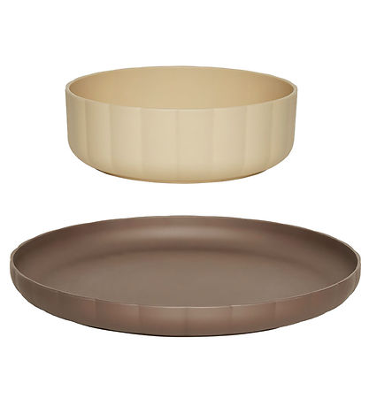 OYOY Geschirr-Set - Biokunststoff - 2 Teile - Pullo - Taupe/Vani
