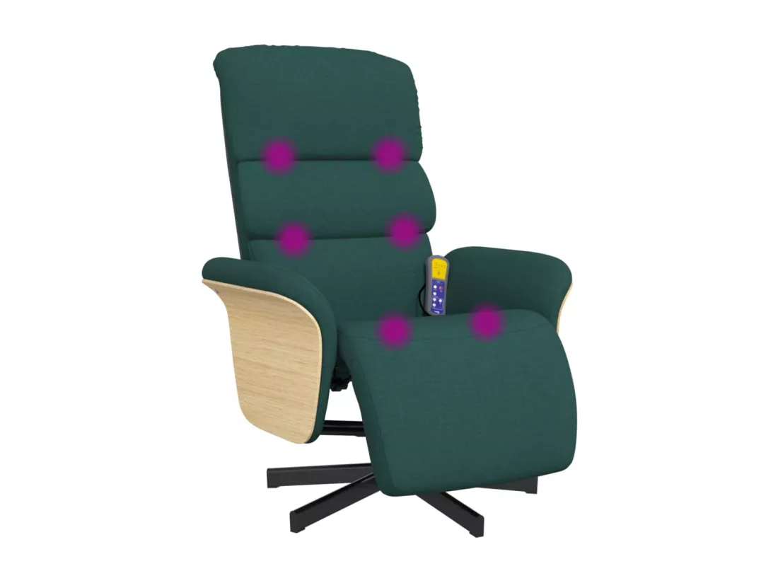 Fauteuil inclinable de massage et repose-pieds vert foncé tissu