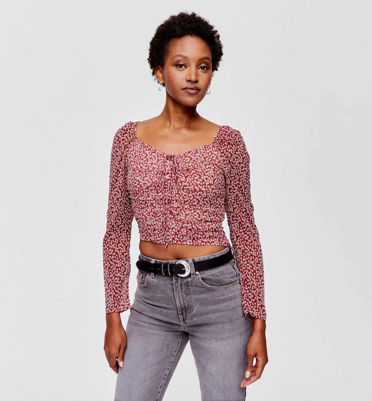 Crop top en voile Femme - Imprimé multicolore