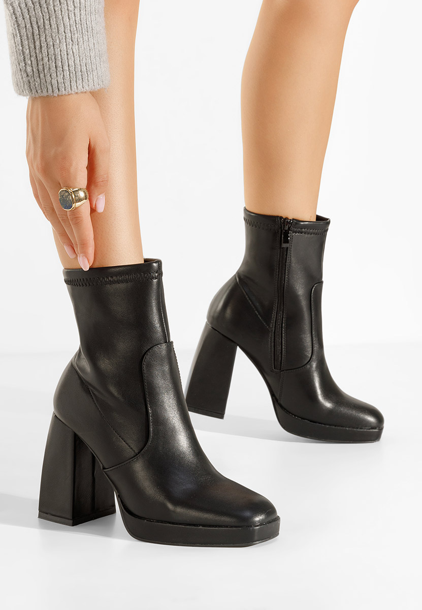 Bottines à gros talon noires Paloma