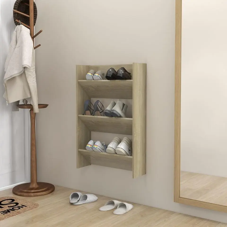 vidaXL - 3-laags Wandshoenenkasten 6 paar - Sonoma eiken - Hout - 60x18x90 cm