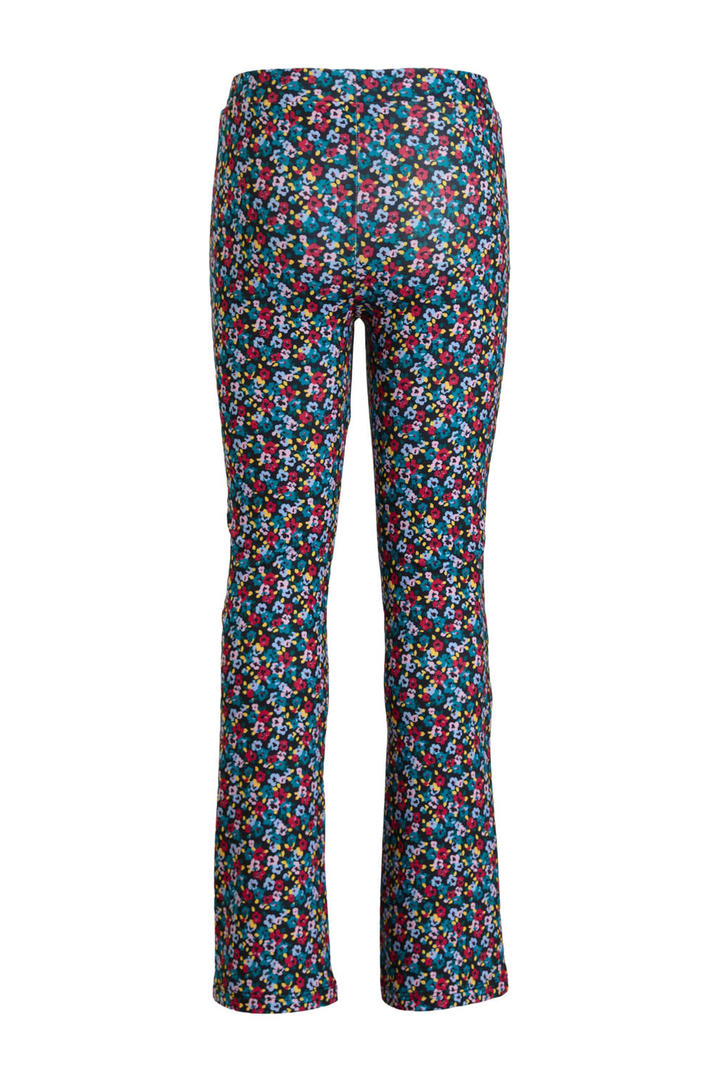 anytime flared broek met bloemenprint donkerblauw