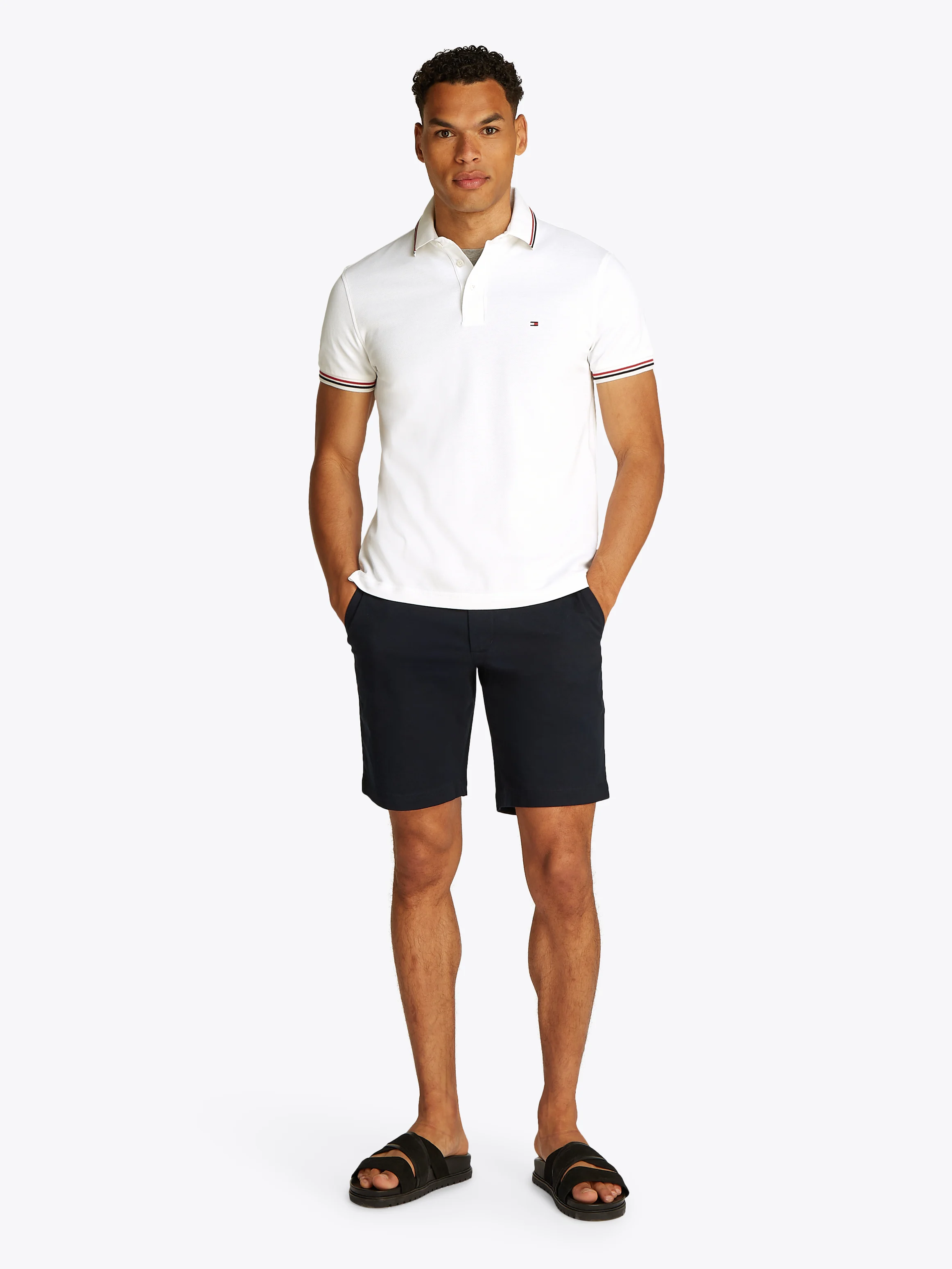 Polo droit en coton bio mélangé | Blanc