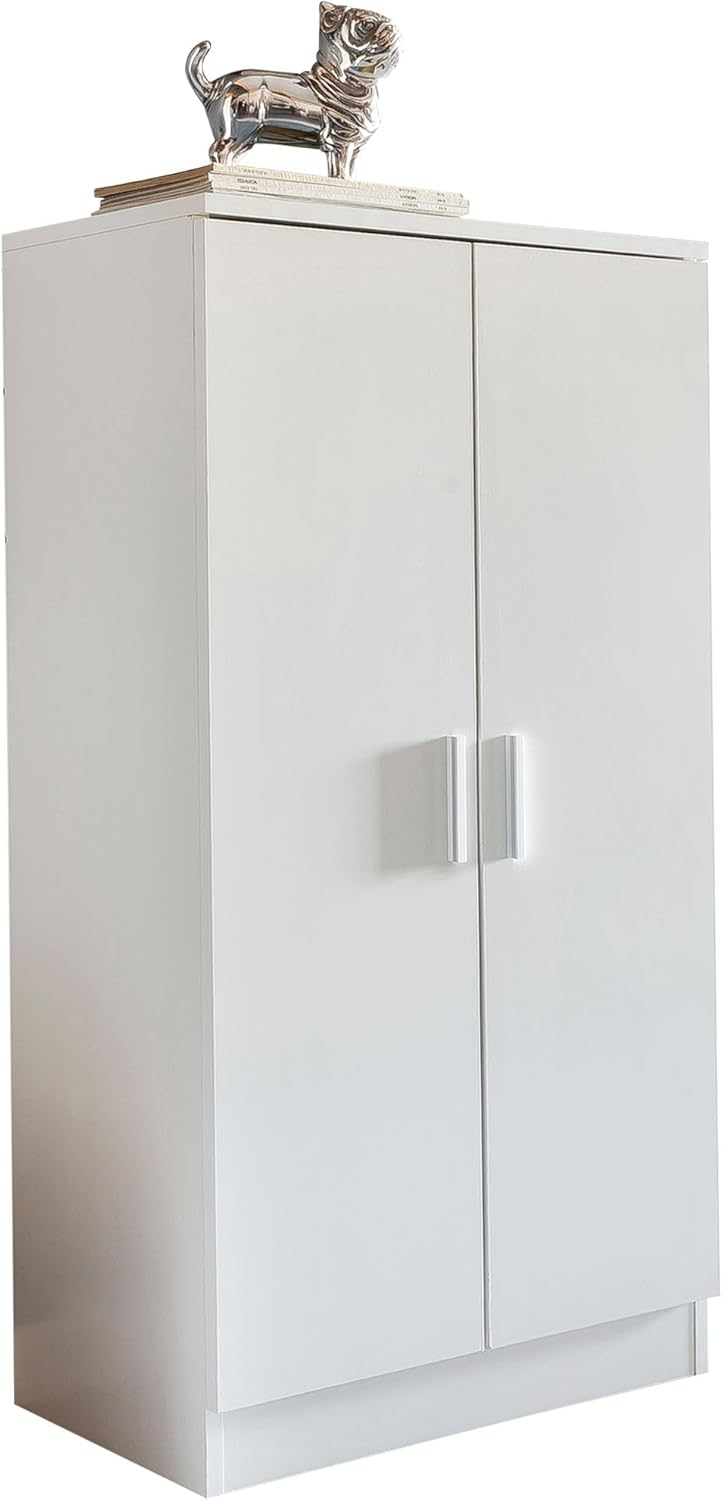 FineBuy Schuhschrank mit 2 Türen Weiß 55x108x35 cm Schuhregal Holz geschlossen, Design Dielenschrank Garderobenschrank schmal, Flurschrank hoch, Schuhaufbewahrung Garderobe Dielenmöbel