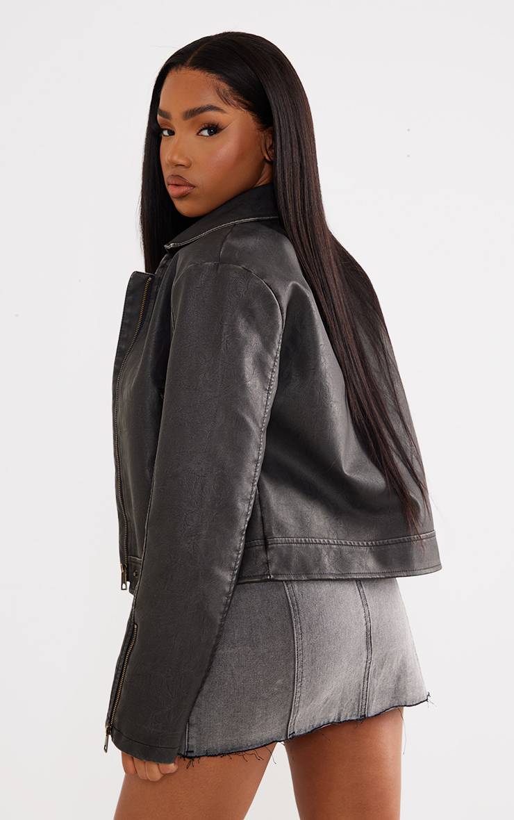Gris Veste De Motard Coupe Boxy En Synthétiquecuir Aspect Usé