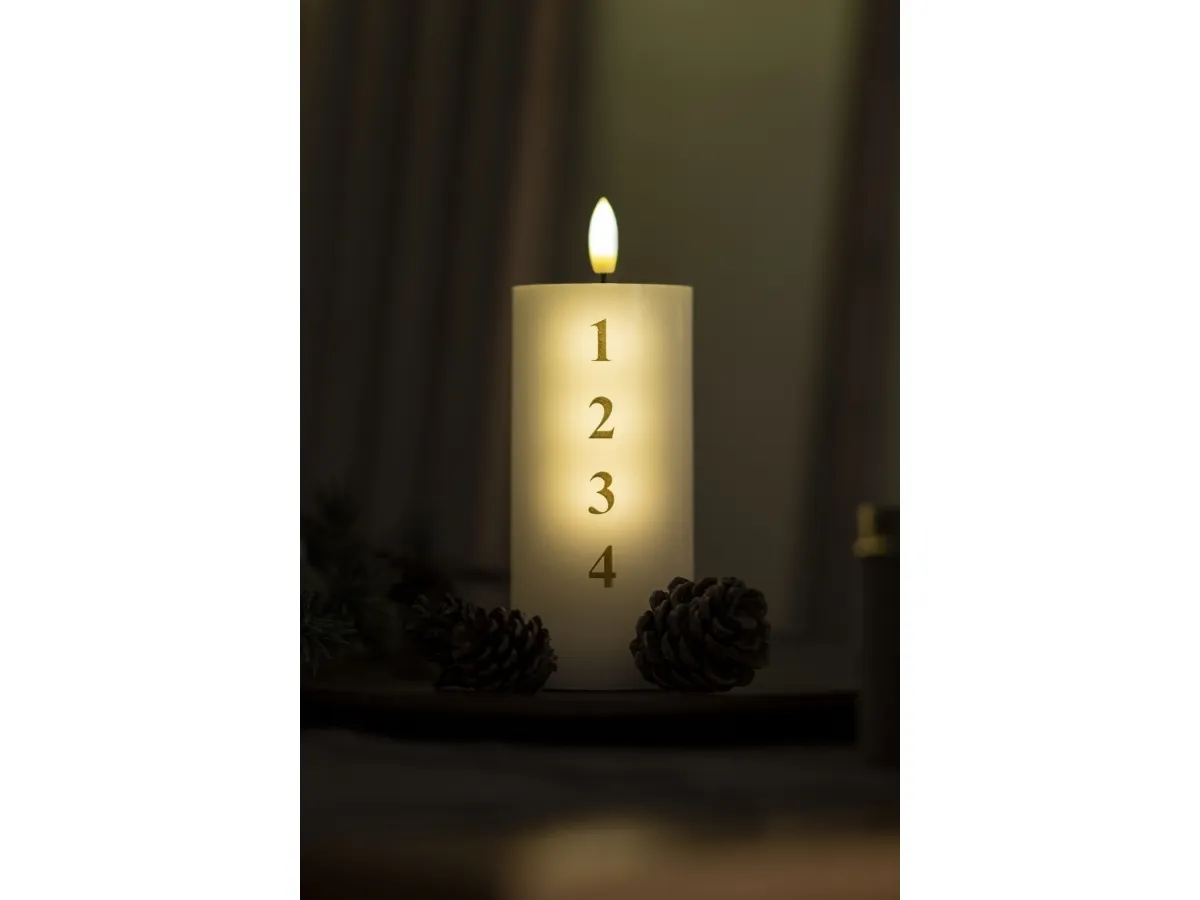 Sirius Sille Adventslys - Hvid/Guld - Ø 7 cm - H 15 cm