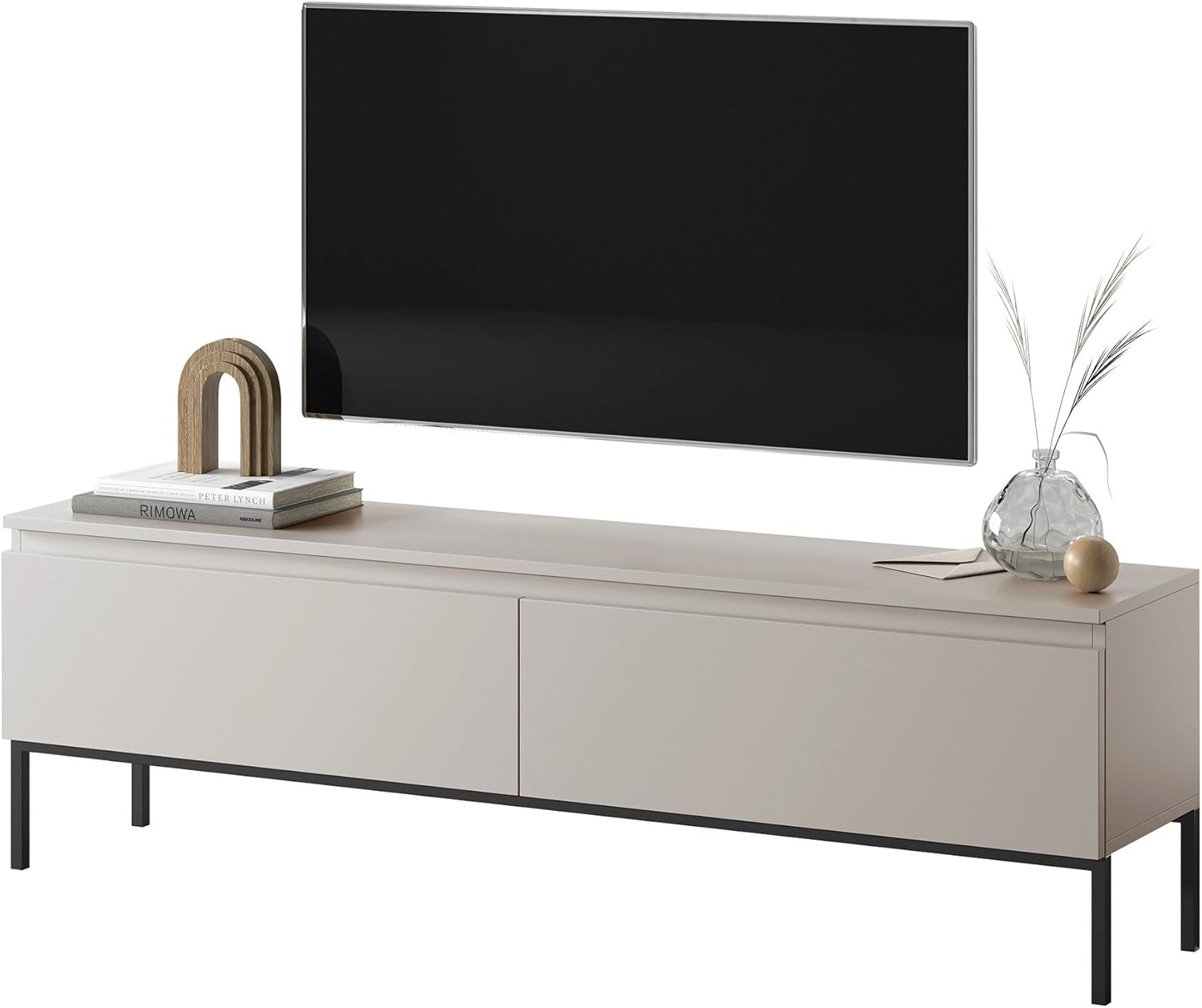 Selsey Bemmi - TV-Schrank Lowboard, Beige mit schwarzen Beinen, 150 cm