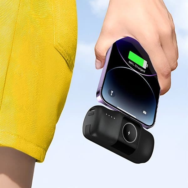 Wozinsky Powerbank 5000mAh 15W med Lightning-stik, USB-C og trådløs opladning til Apple Watch