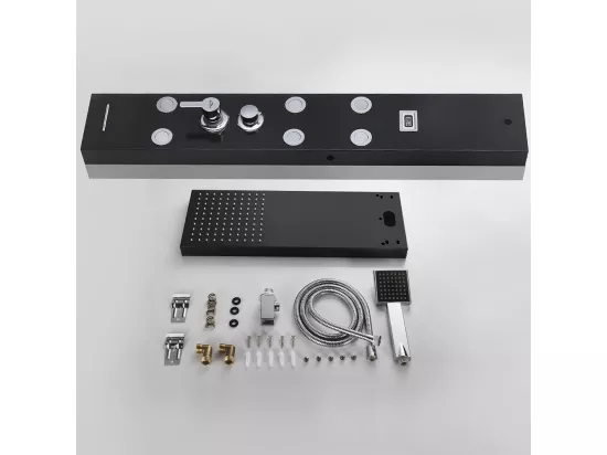 AURALUM MAX Colonne de Douche Noir LED Panneau de douche Hydromassages Système de Douche multifonctionnel colonne murale 6 Grandes Buses Massants