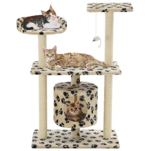 Arranhador vidaXL com sisal, bege, estampa de patas.