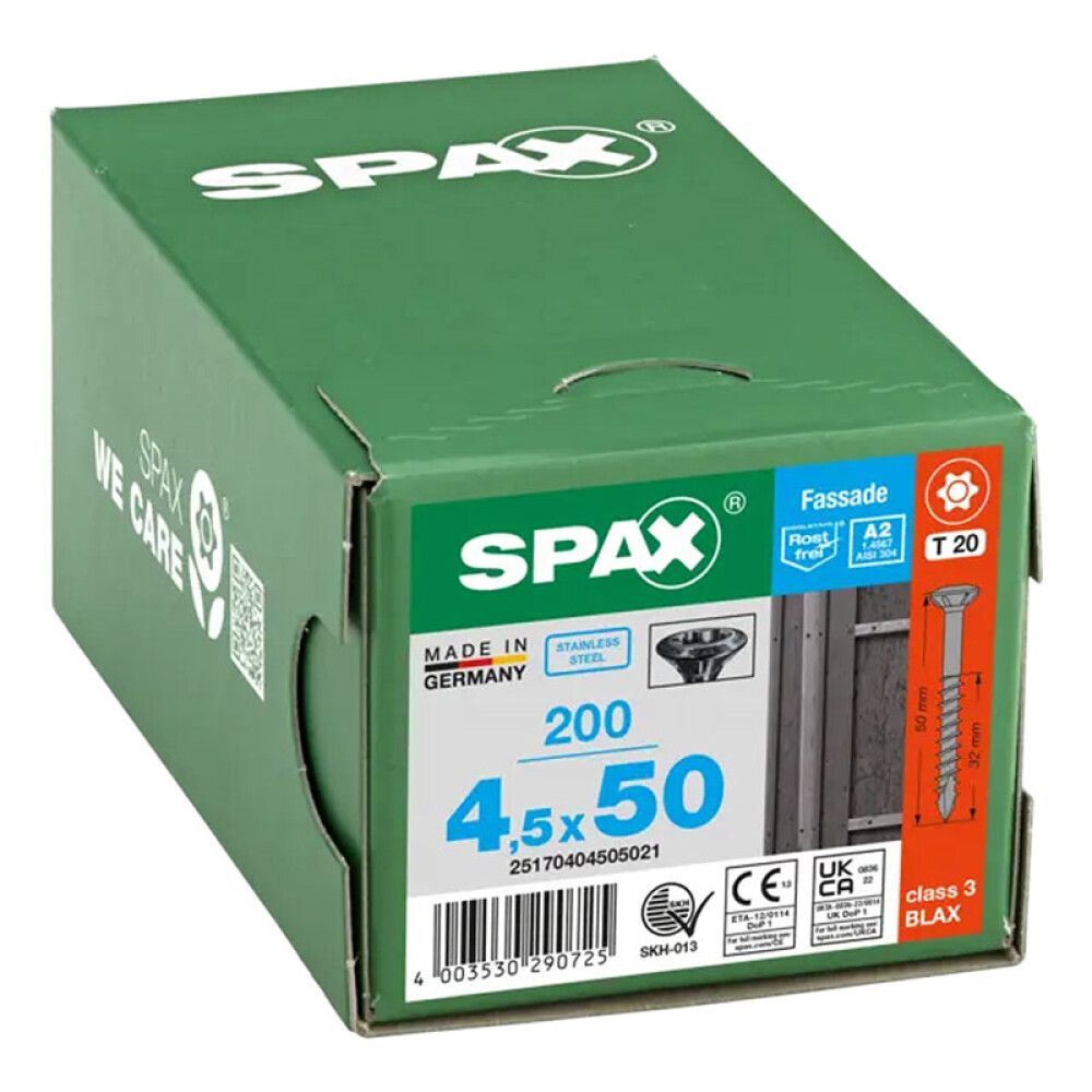 FASADESKRUE SPAX BLAX T-STJERNE A2 4,5X50MM 200STK
