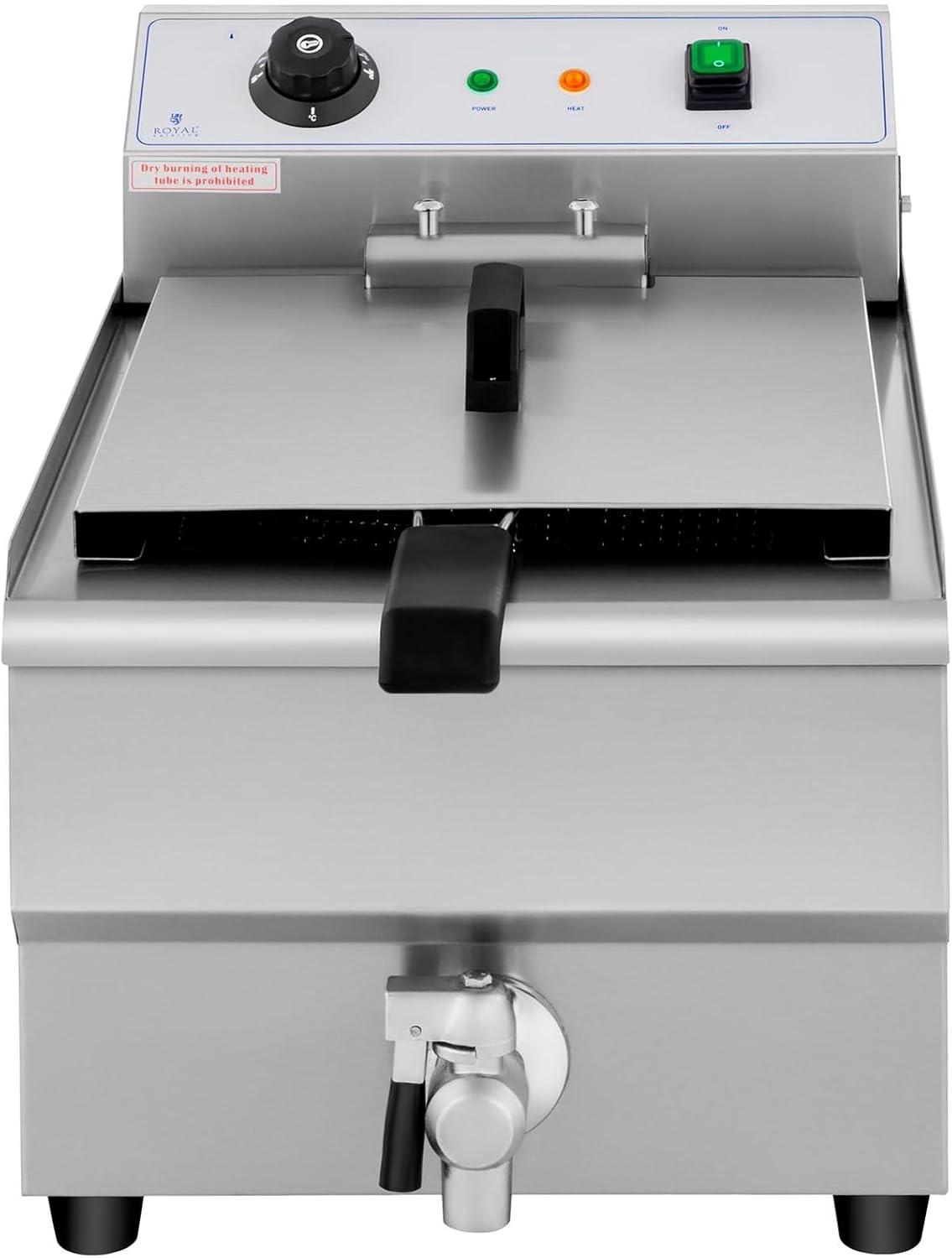 Royal Catering Elektrische Fritteuse für Restaurant, einfach, mit professionellem Wasserhahn RCEF 16EB (3500 W, 16 l, Temperatur max. 200 °C, Kaltzone, Ablaufhahn)