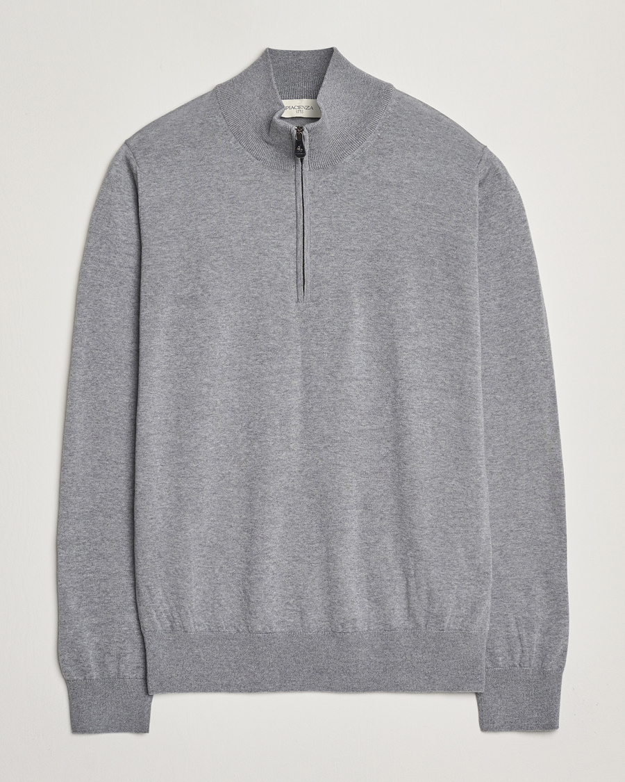 Piacenza Cashmere Merino Wool Crew Neck Half Zip Light Grey