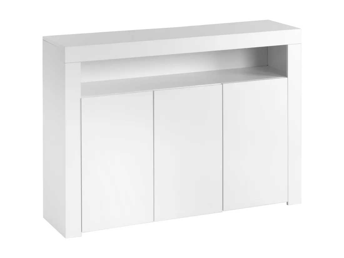 Buffet avec 3 portes et étagère - 130 x 35 x 95 cm - LEDs - Panneaux de particules - Blanc