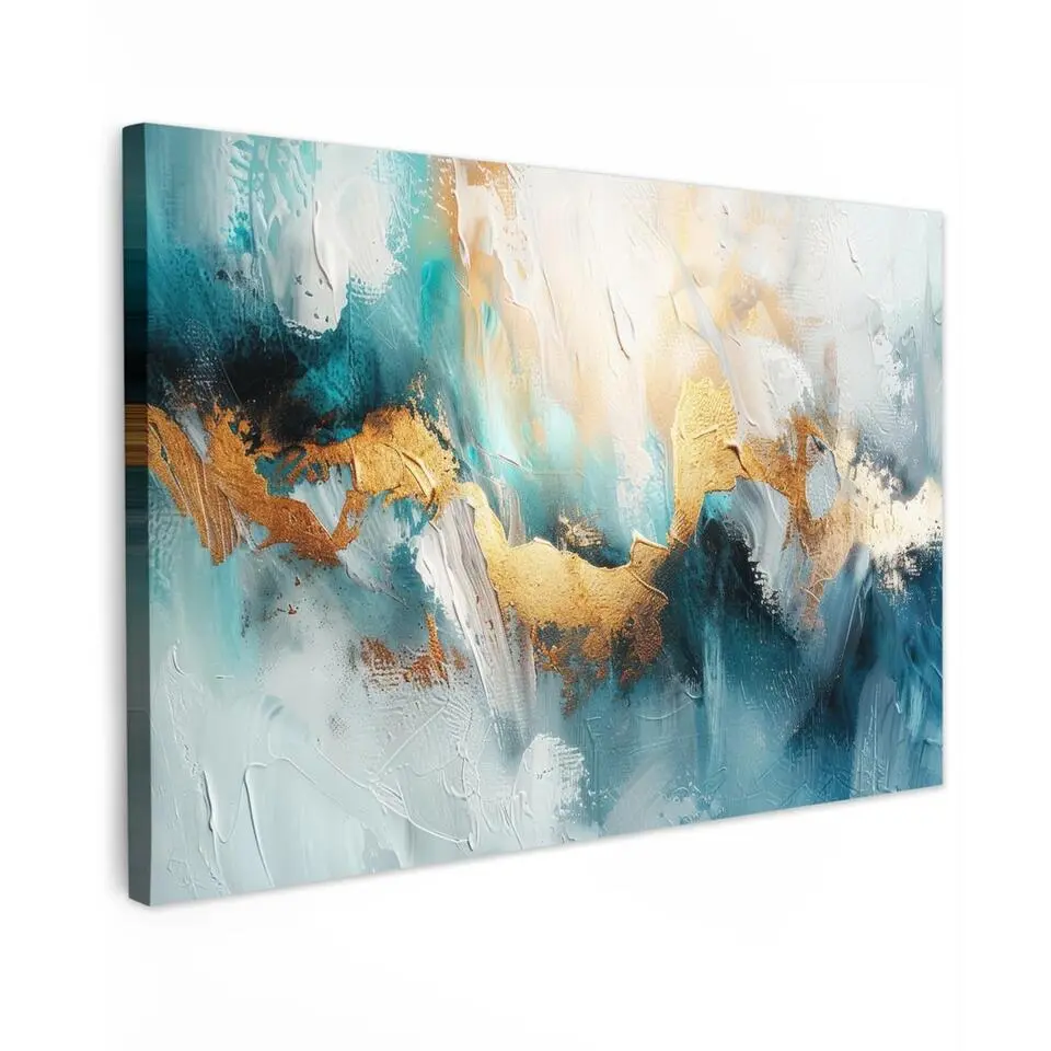 MuchoWow Canvas Schilderij 120x80cm Abstract Kunst Gold Blauw