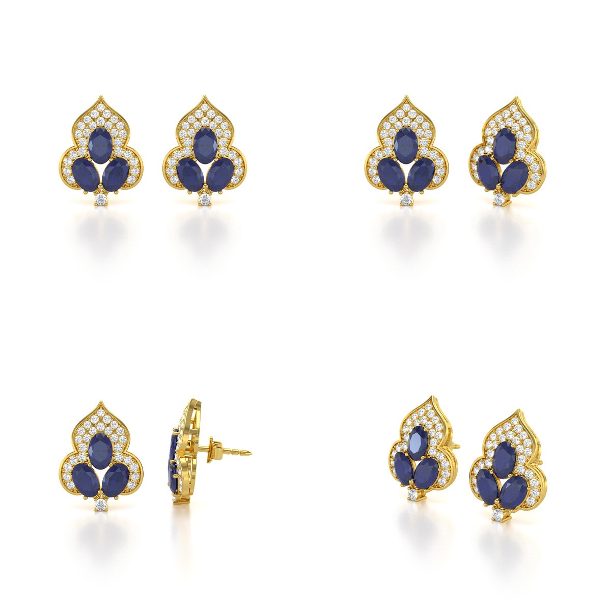 Boucles d'oreilles ADEN Or 585 Jaune et Saphir 3.5grs