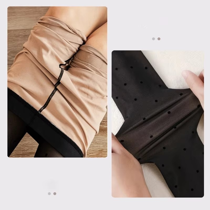 Elastische Leggings Damen Strumpfhose Fashion Stretch Strumpfhose Punkte (One Size) - Schwarz
