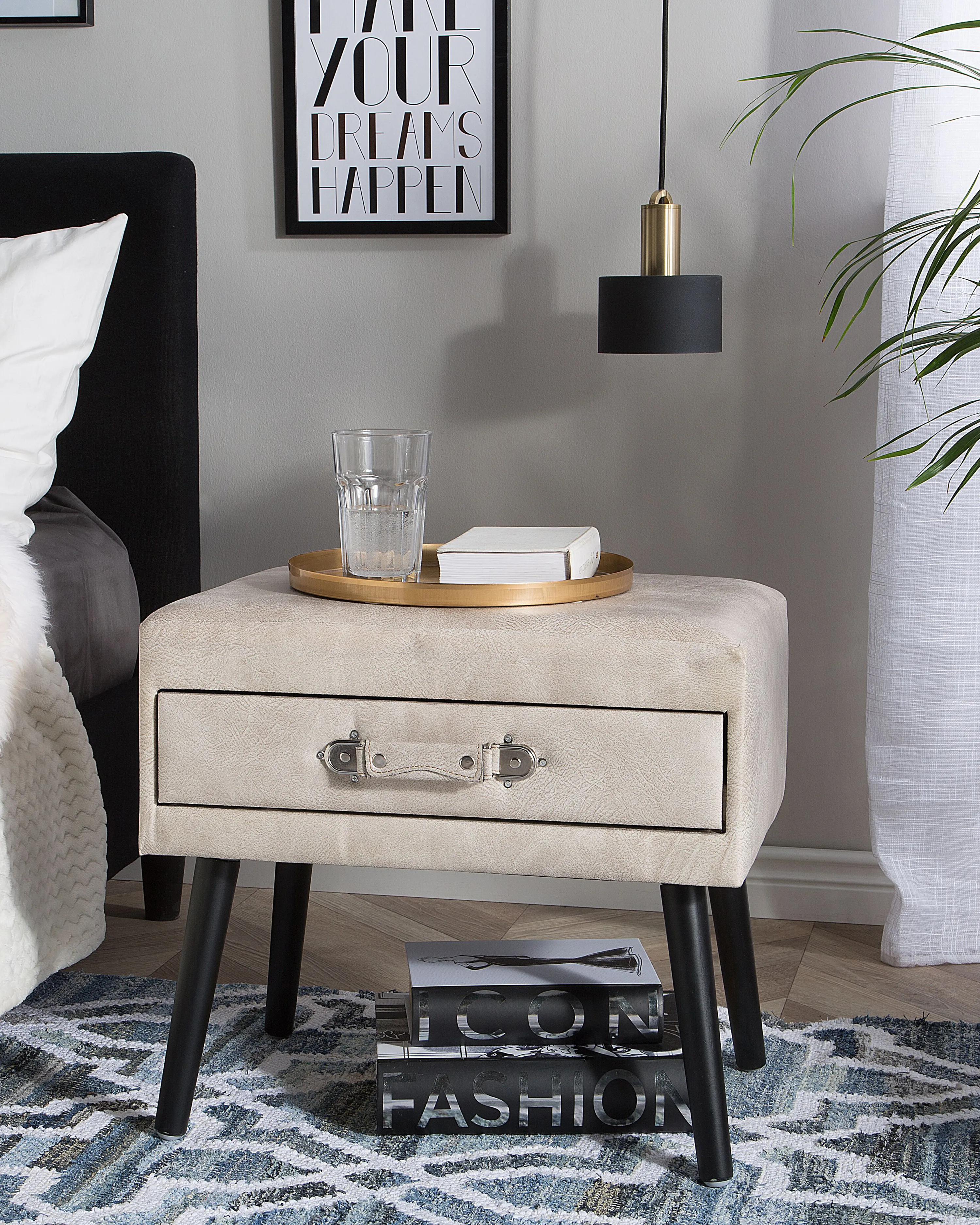 Nachtkastje met 1 lade EUROSTAR Kunstleer Beige
