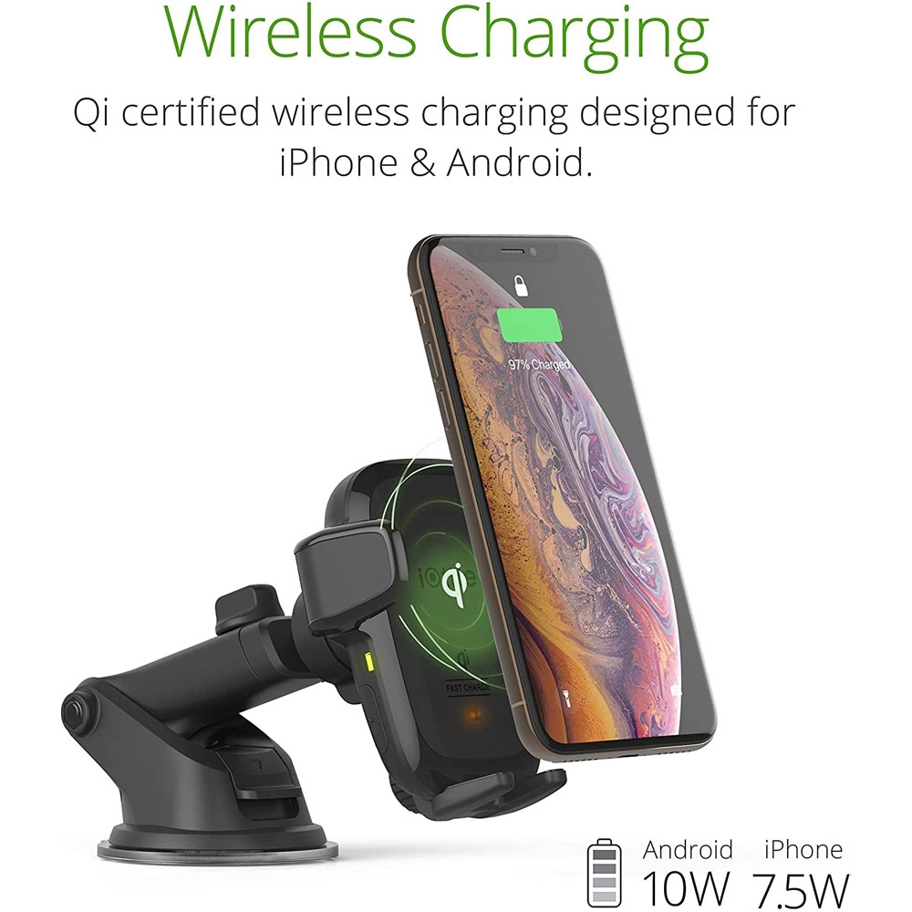 AutoSense (10W) Qi Wireless Charging Universal Auto KFZ Halterung mit Teleskoparm (HLCRIO161) - Schwarz