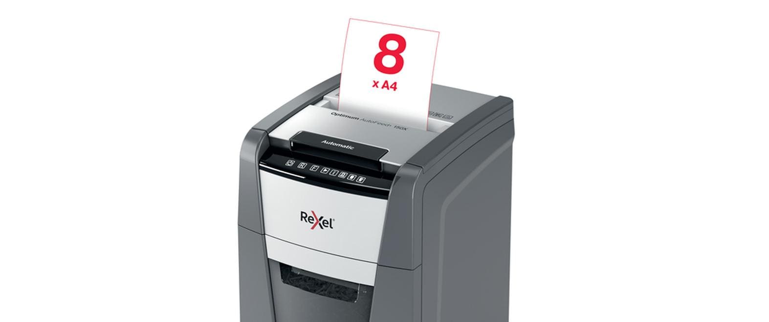 Aktenvernichter Rexel Optimum AutoFeed+ 150X, P-4<br>Automatischer Schredder (auto) für sichere Vernichtung vertraulicher Unterlagen (bis zu 150 Blatt)