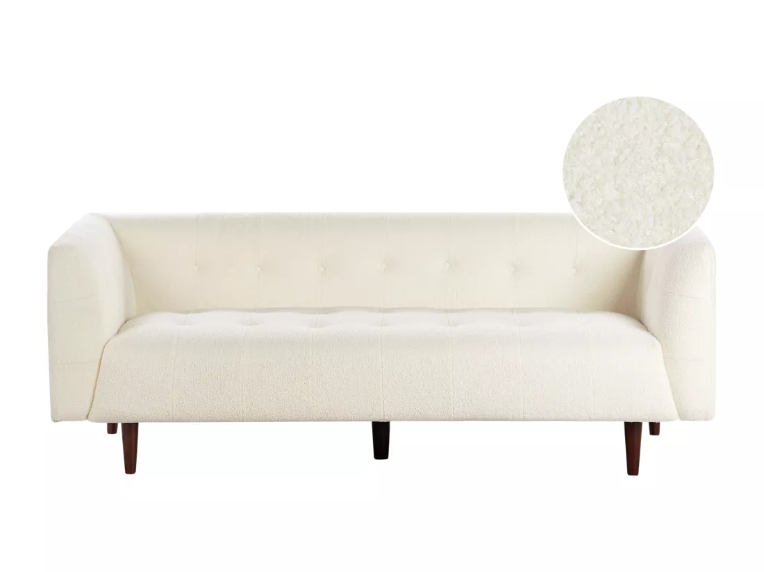 Canapé 3 places en tissu bouclé blanc cassé BYSKE