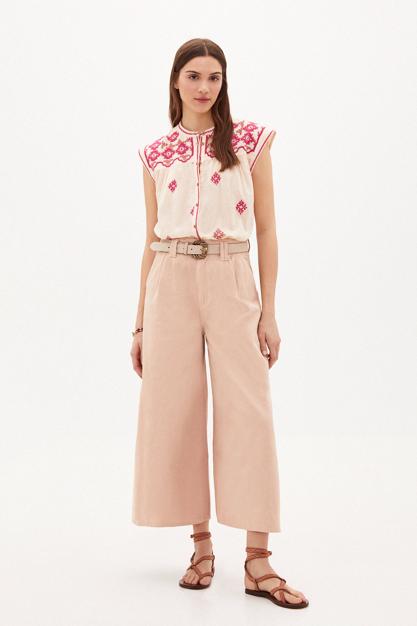 Blusa Giselle de algodão bordado - Rosa