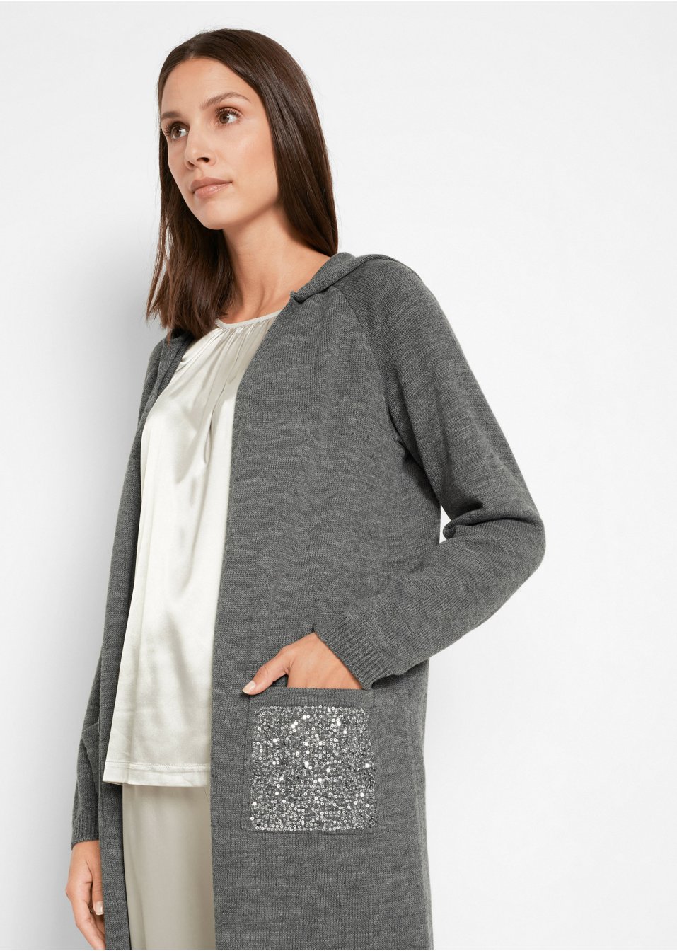 Veste en maille avec paillettes et capuche