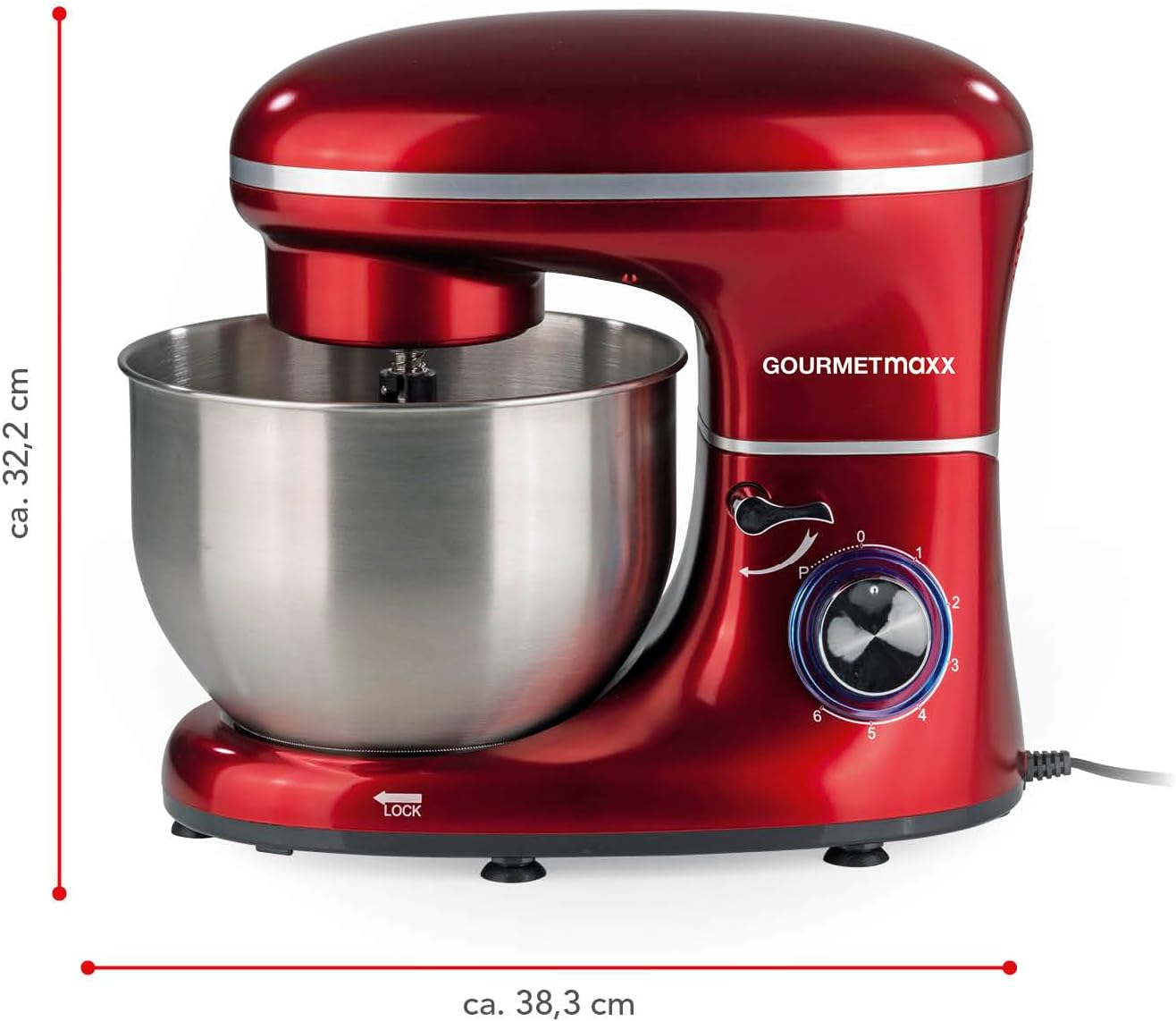 GOURMETmaxx Küchenmaschine mit Knet- und Rührfunktion | Leistungsstarke Küchenmaschine mit großer 5 Liter Edelstahlschüssel und Direktantrieb | Inkl. Rühraufsatz, Knethaken & Schneebesen [1.500 Watt]