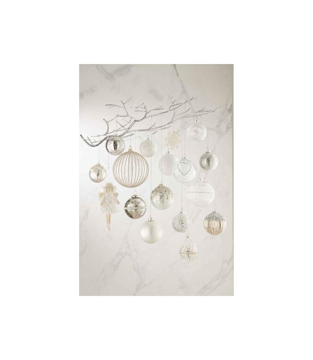 Paris Prix - Lot De 6 Boules De Noël perles 8cm Blanc & Argent
