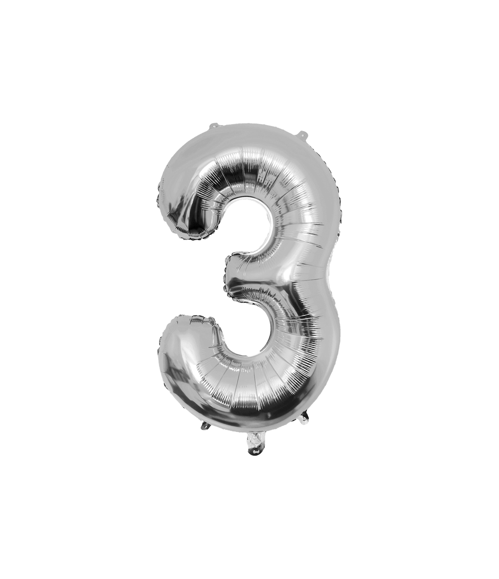 3 Jaar Cijfer Ballon Zilver Leeg 86cm