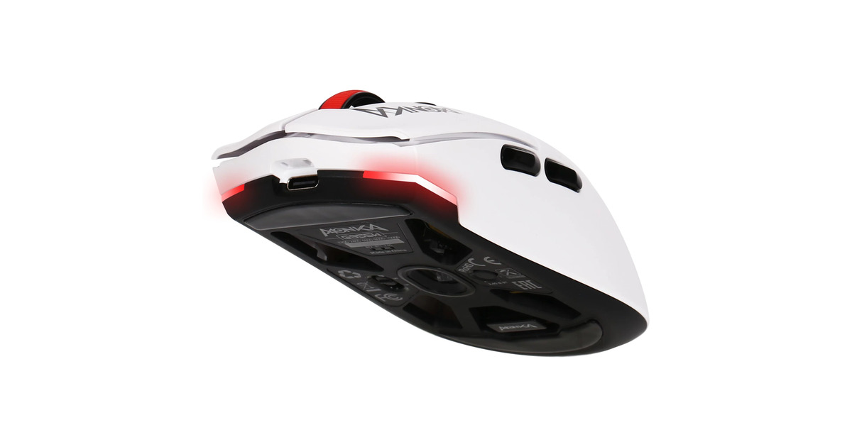 MonkaGuru G995W gaming muis  (Wit/rood, 800 - 26.000 DPI, RGB, 2.4 GHz / Bluetooth / USB)