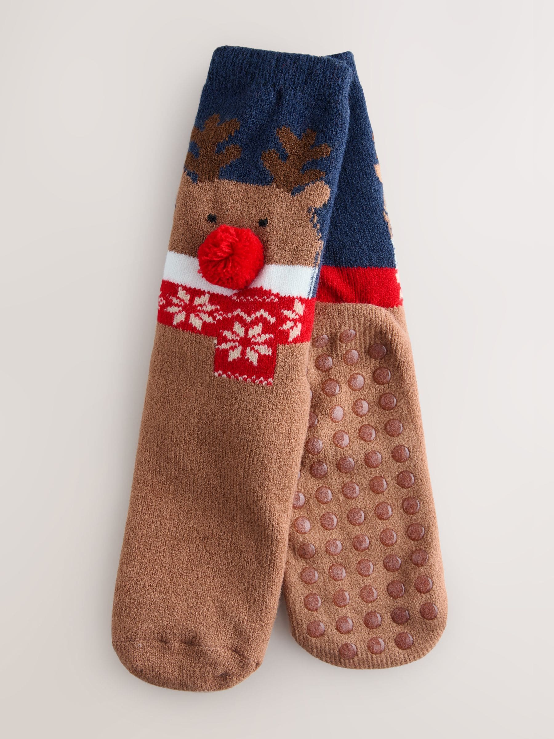 Brown/Navy Reindeer - Set van 1 paar behaaglijke kerstsokken
