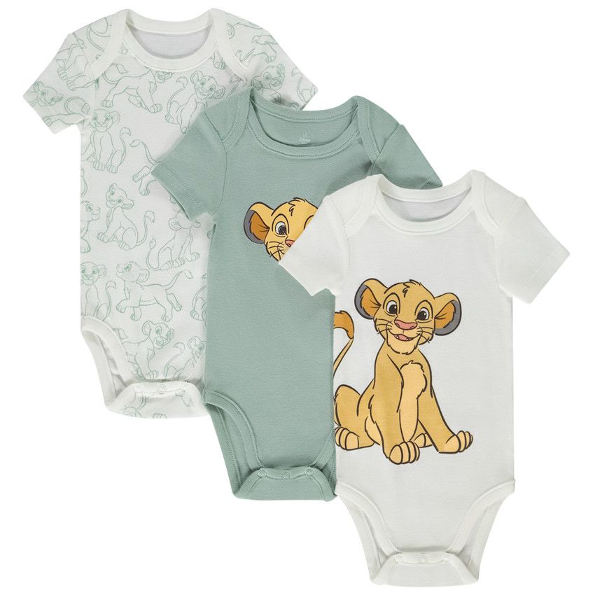 Lot de 3 bodies manches Le Roi Lion Disney courtes pour bébé garçon - Vert