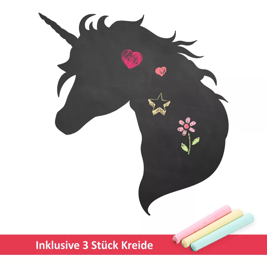 Nikima Wandtattoo 005 Einhorn - selbstklebende Tafelfolie Kreidefolie inkl. 3 Stück Kreide schwarz