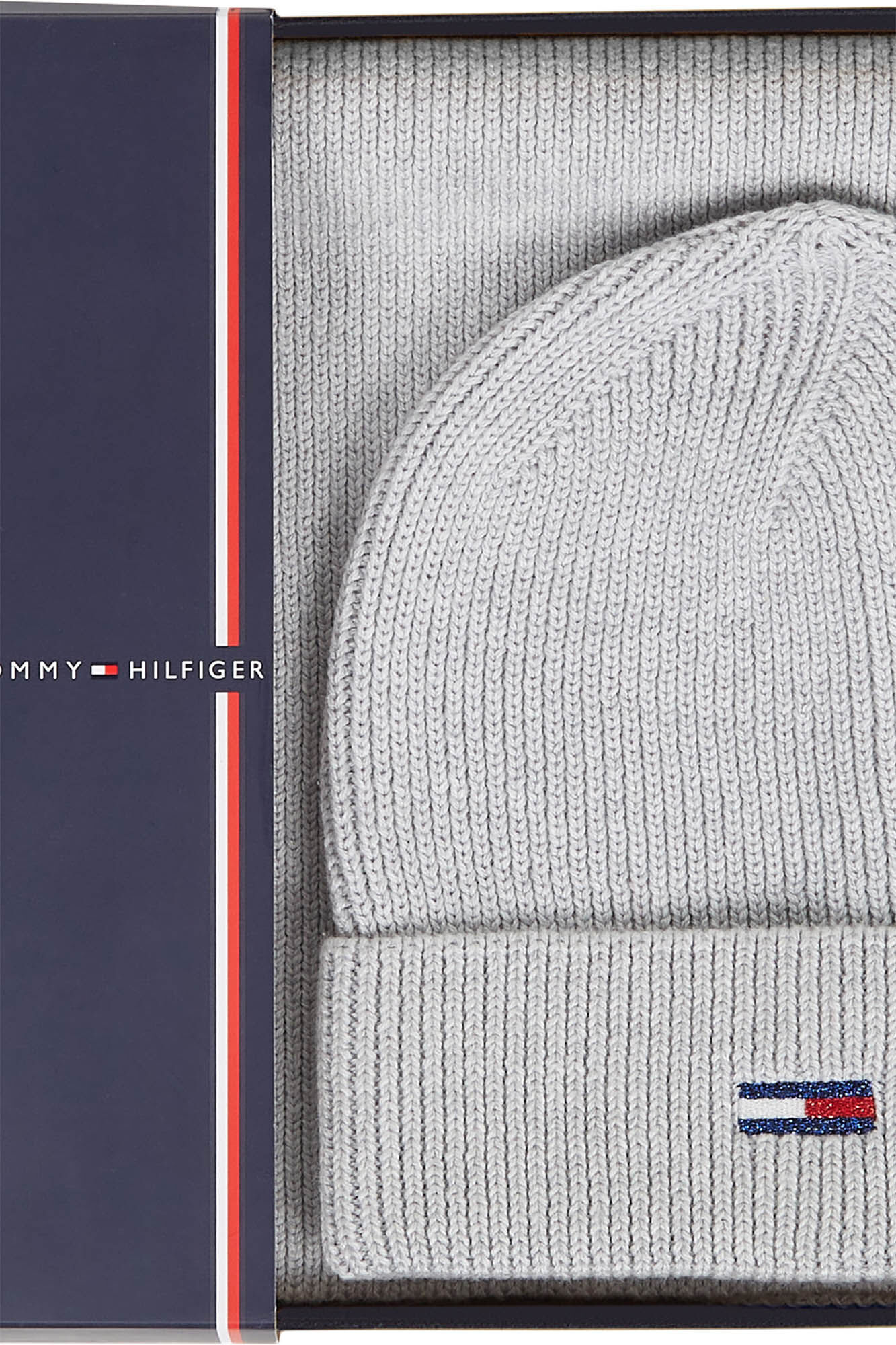 Conjunto de chapéu e cachecol Tommy Jeans com bandeira brilhante.