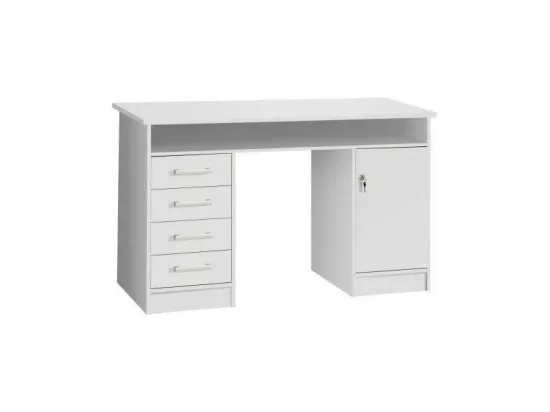 ALICANTE Bureau a clés, 1 porte, 4 tiroirs - Décor papier blanc - L 126 x P 55 x H 76 cm