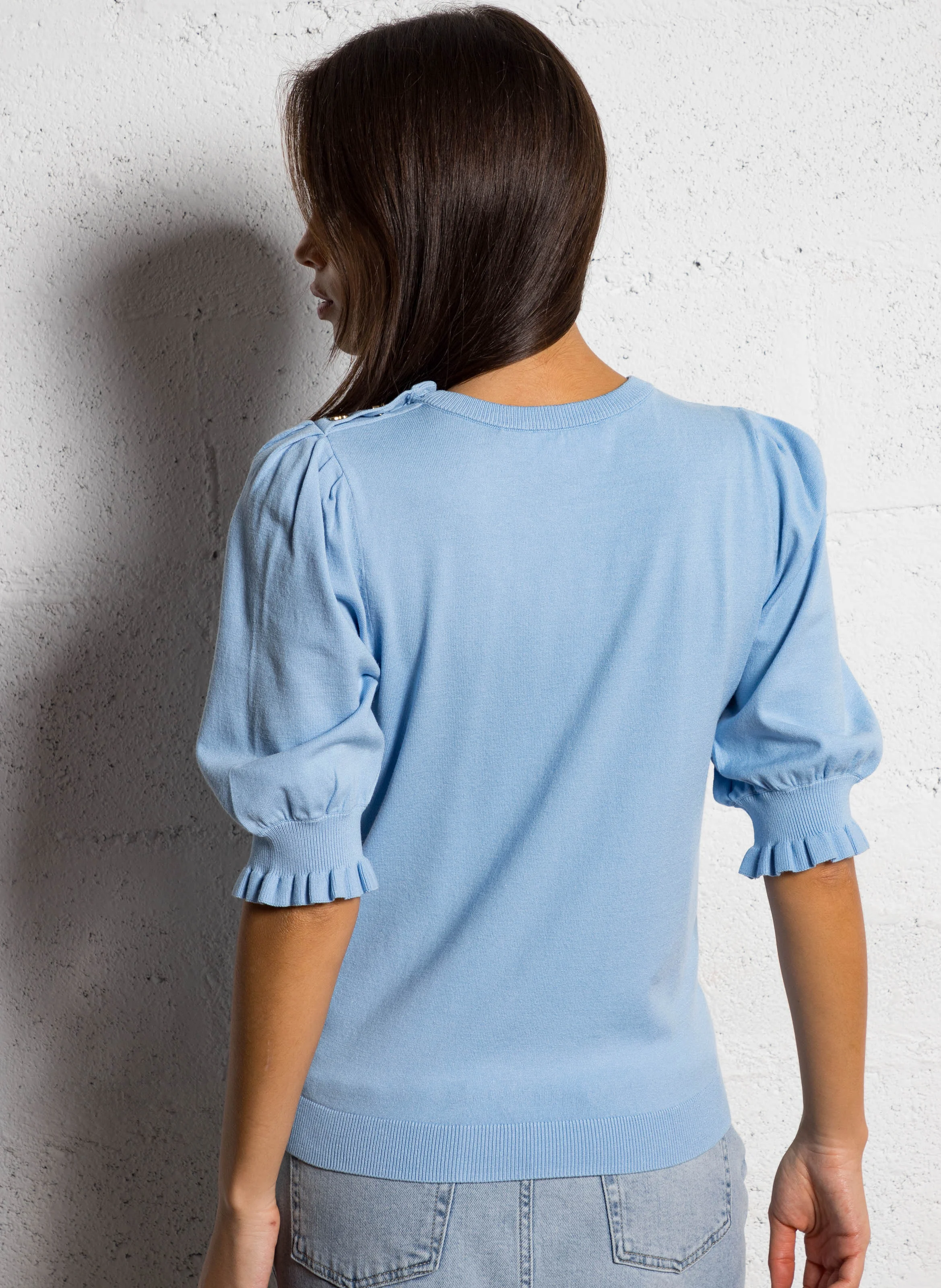JOLLY - Pull manches 3/4 avec détails| Bleu