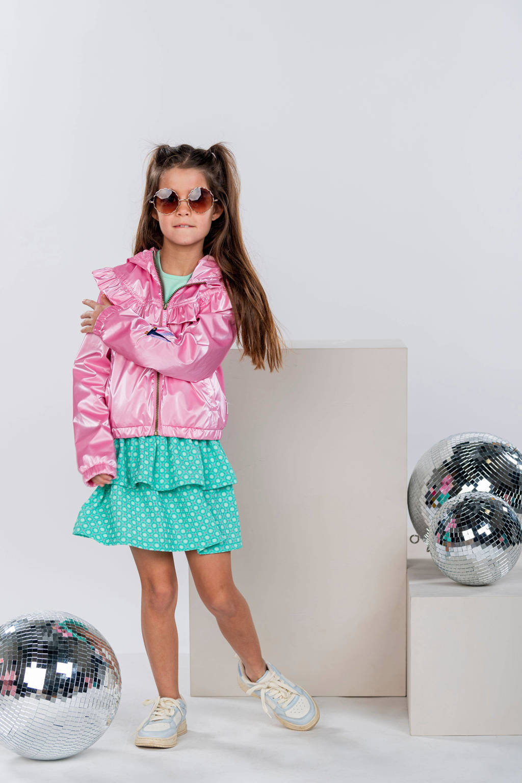 B.Nosy jurk met all over print mintgroen/felroze