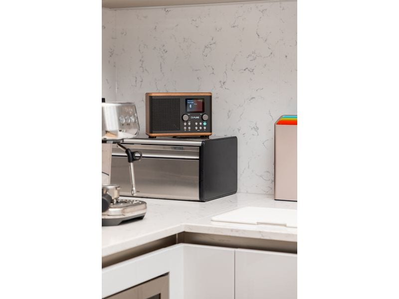 Pure DAB  Radio Classic H4 Walnuss/Schwarz Digitales Küchenradio mit Bluetooth, USB-Port und AUX-Anschluss