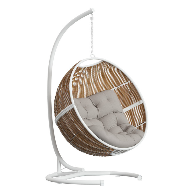 Fauteuil oeuf suspendu ORBIANA Taupe & Blanc + 1 pied réglable PANAO