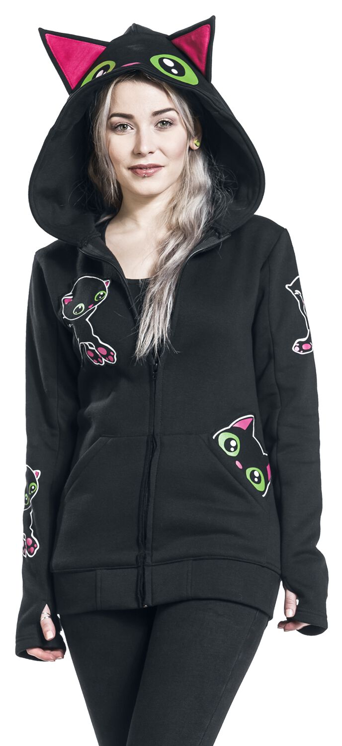 Black Cat Hood | Cupcake Cult Sweat-shirt zippé à capuche