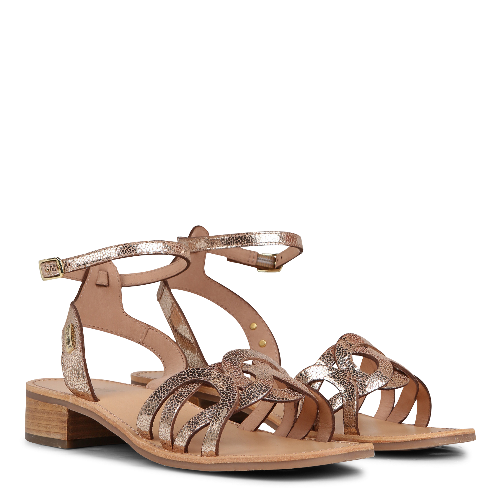 HIREEN - Sandales plates en cuir| Doré